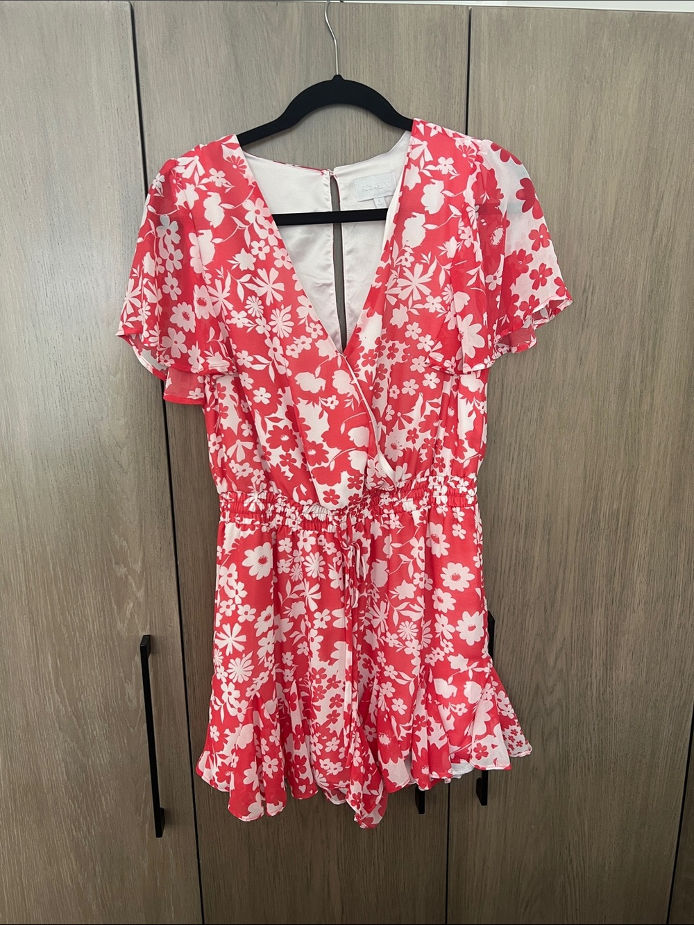 Sugarlips Coral Pink Floral Wrap Romper
